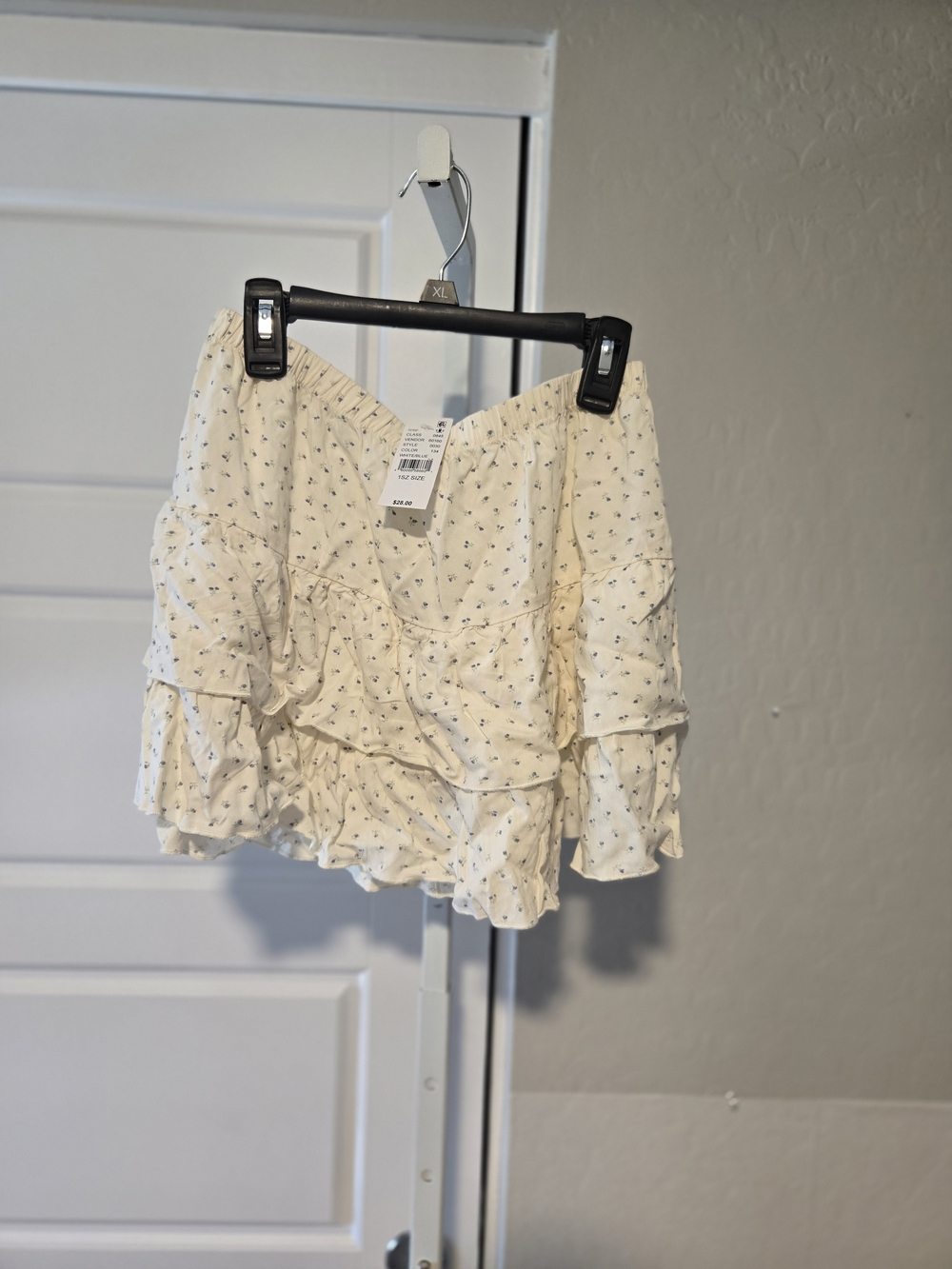 Brandy Melville Cream Mini Skirt with Blue Floral Print